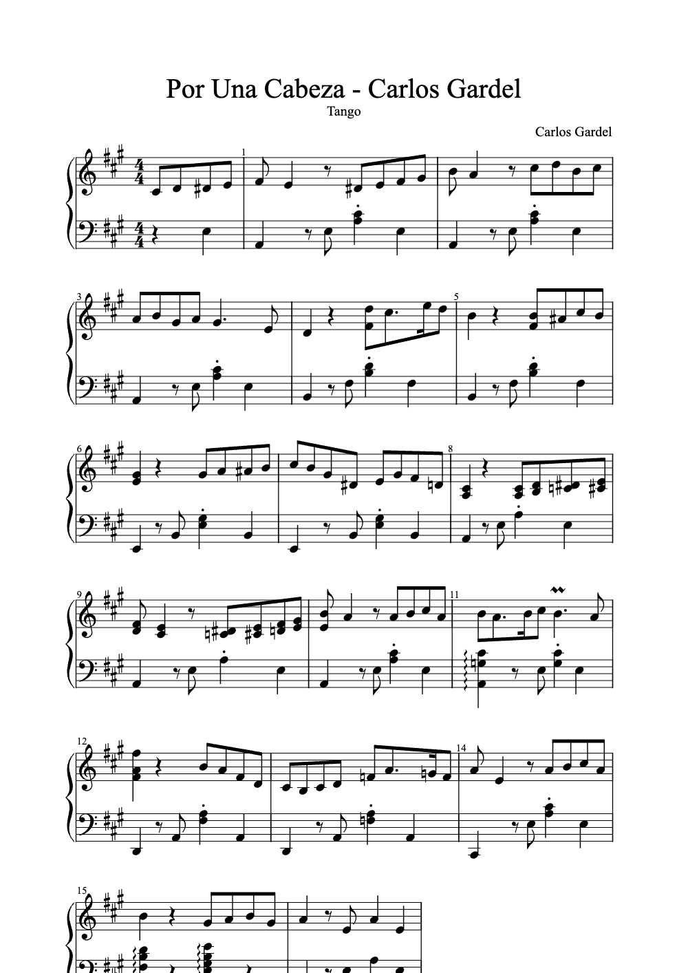 Sheet music preview for Por Una Cabeza