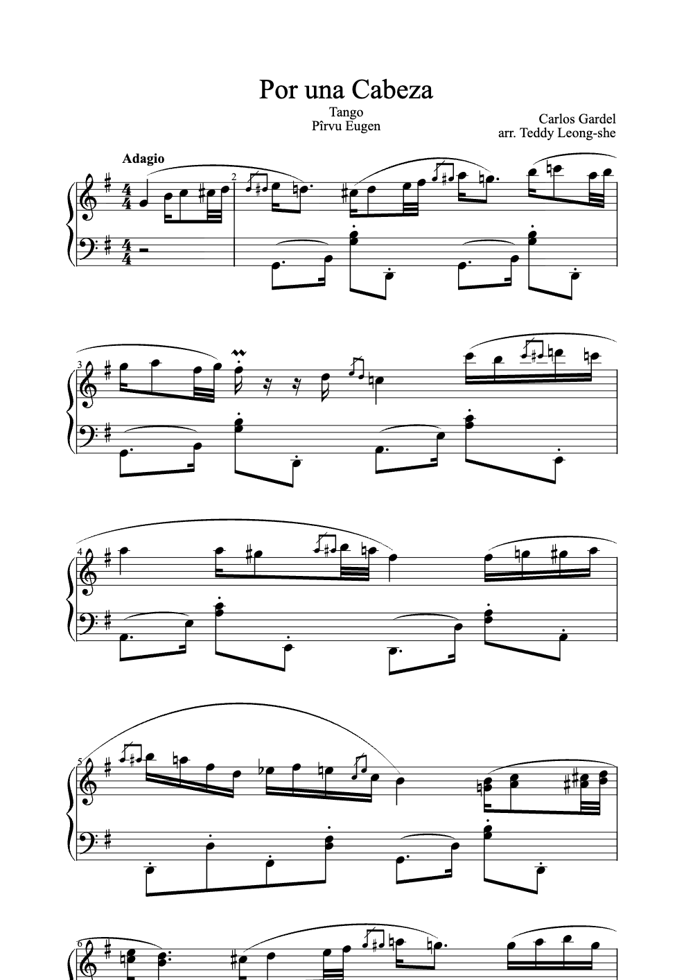 Sheet music preview for Por Una Cabeza