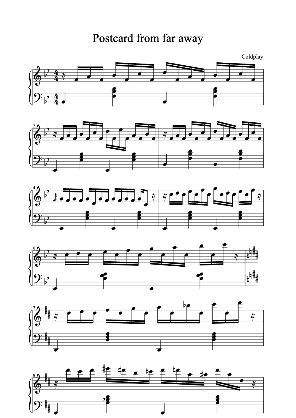 Sheet music preview for Postcard from Far Away