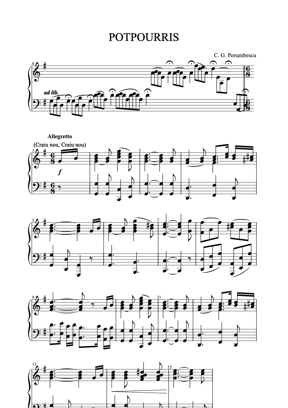 Sheet music preview for Potpourris