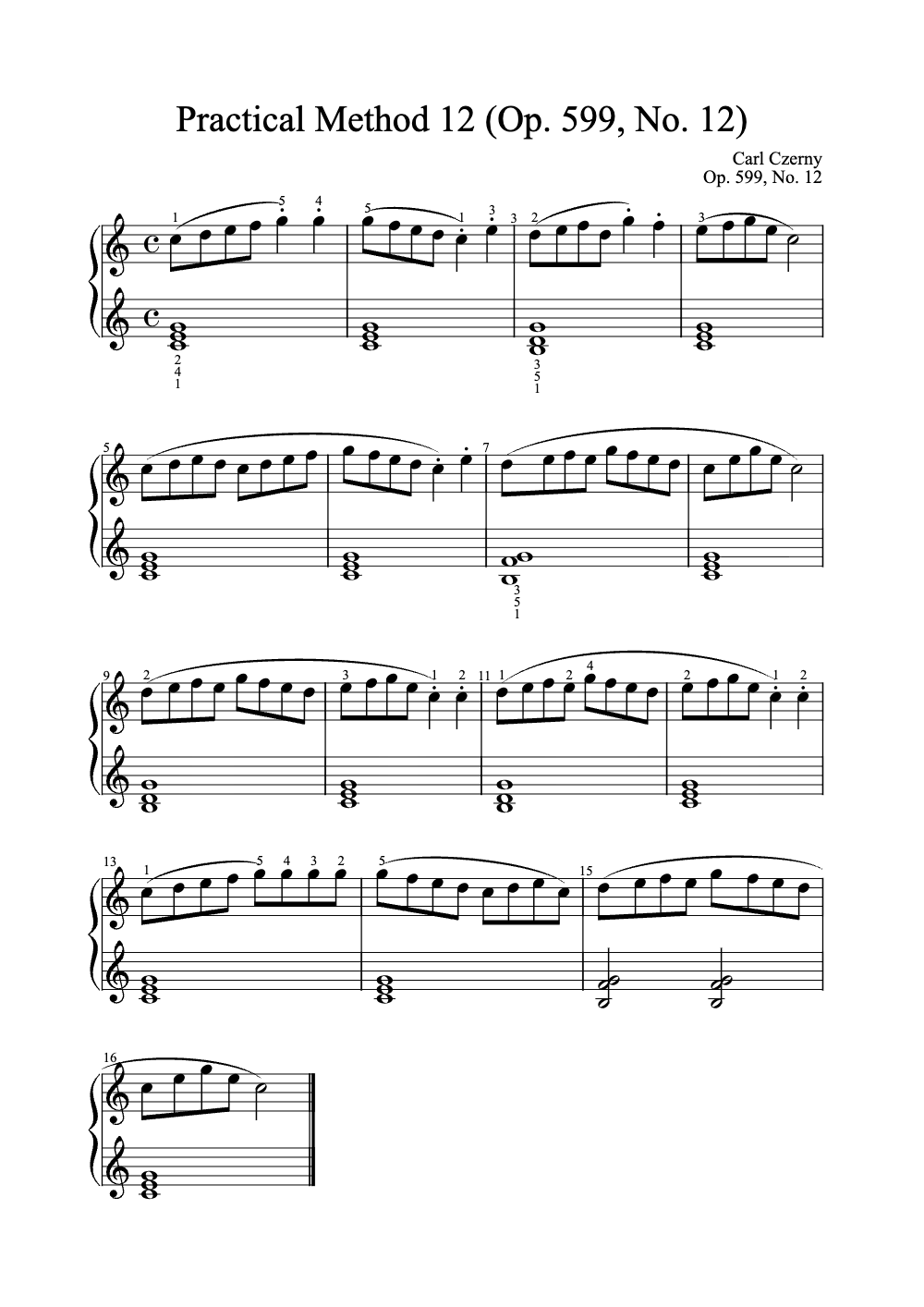 Sheet music preview for Practical Method 12 (Op. 599, No. 12)