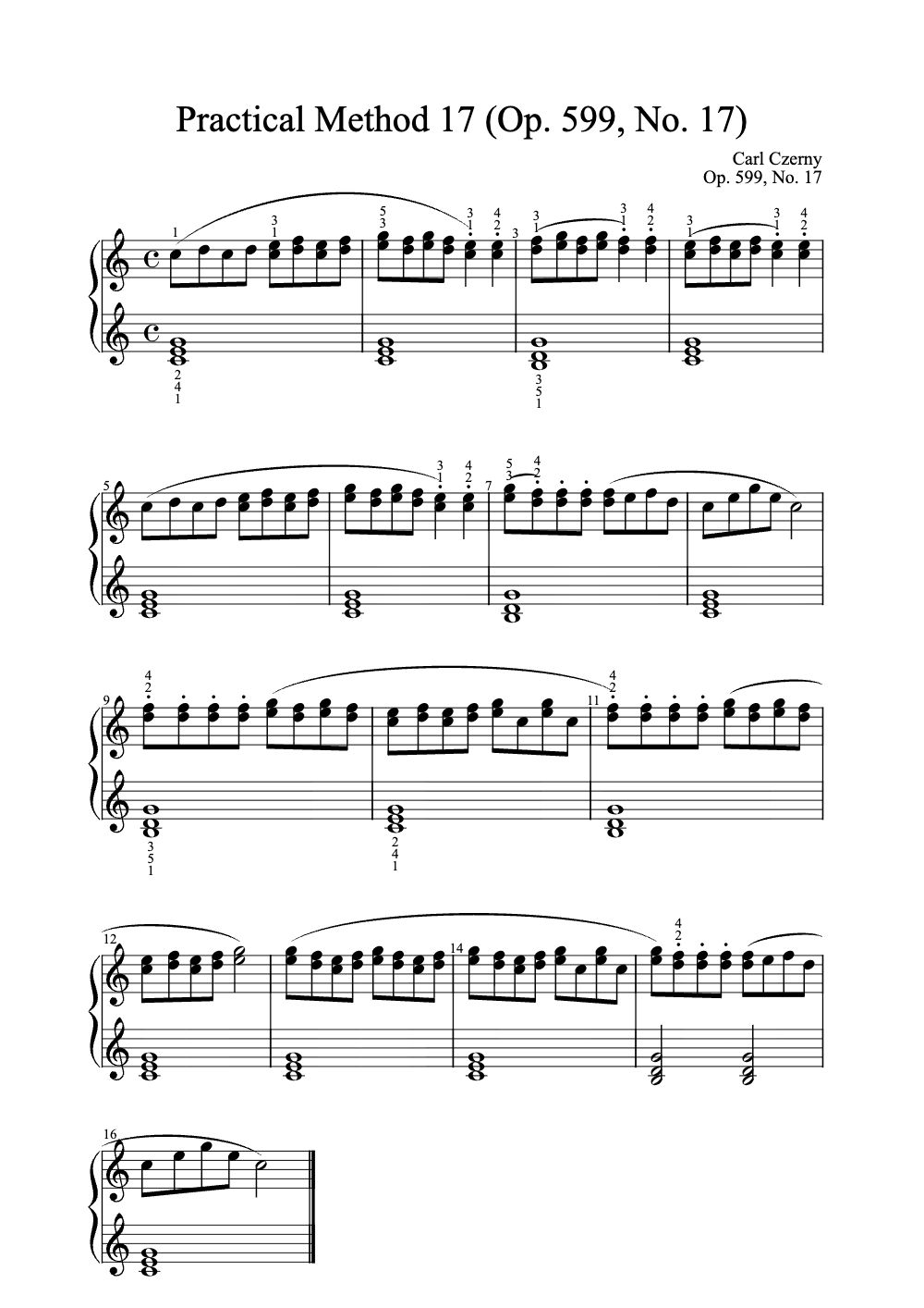 Sheet music preview for Practical Method 17 (Op. 599, No. 17)