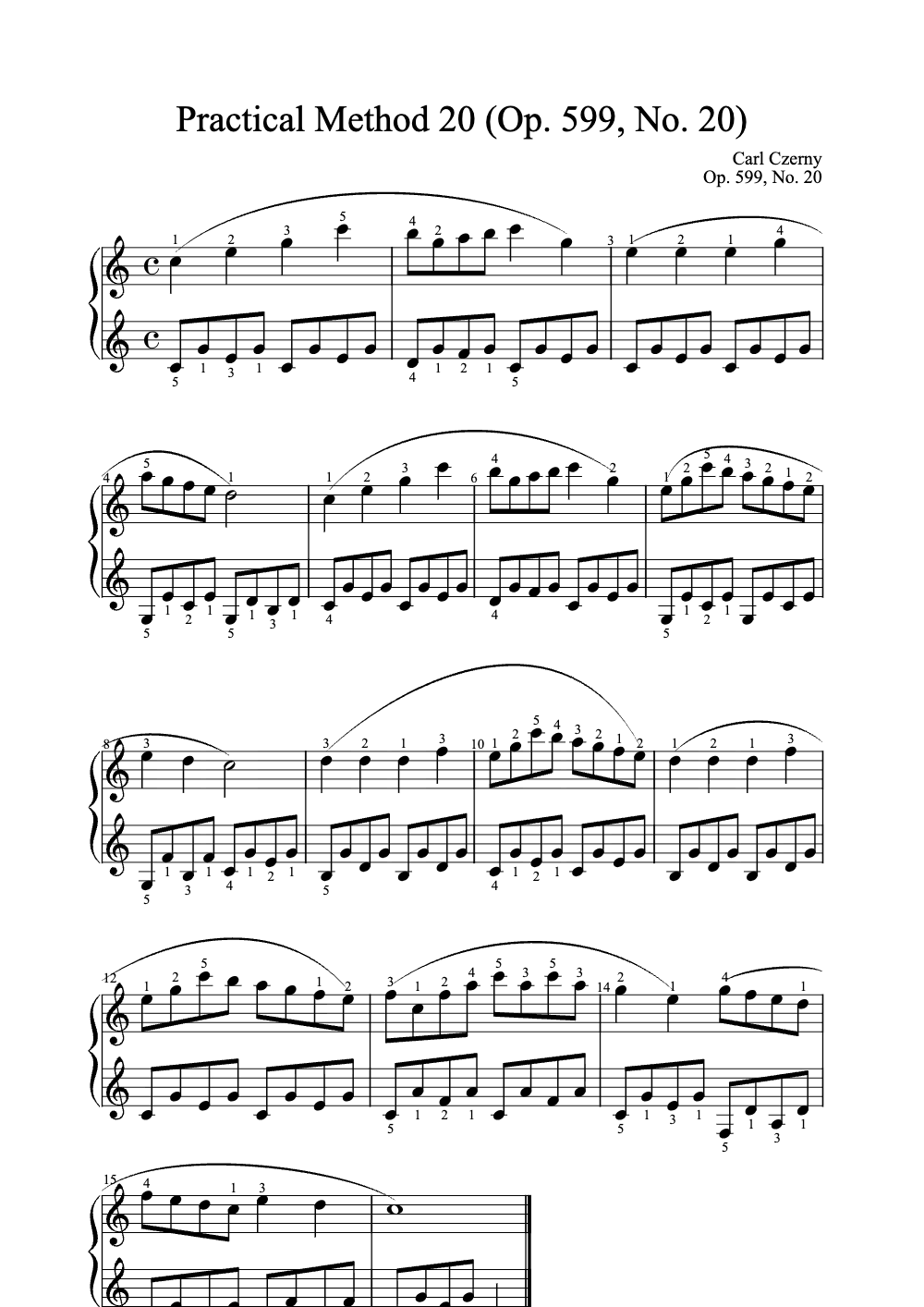Sheet music preview for Practical Method 20 (Op. 599, No. 20)