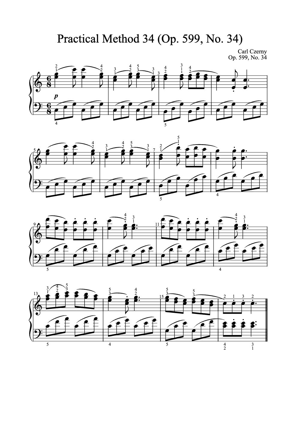 Sheet music preview for Practical Method 34 (Op. 599, No. 34)