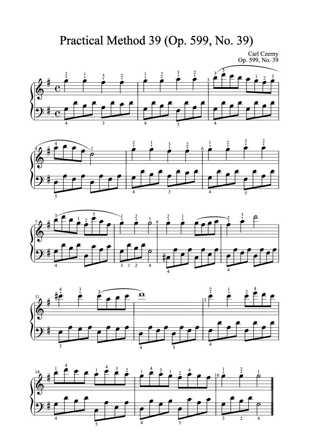 Sheet music preview for Practical Method 39 (Op. 599, No. 39)