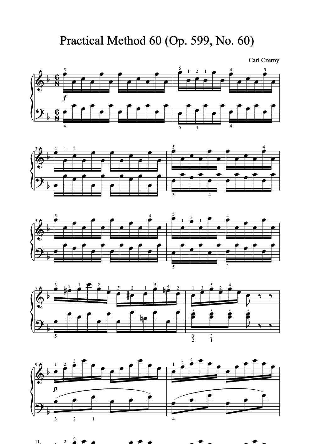 Sheet music preview for Practical Method 60 (Op. 599, No. 60)