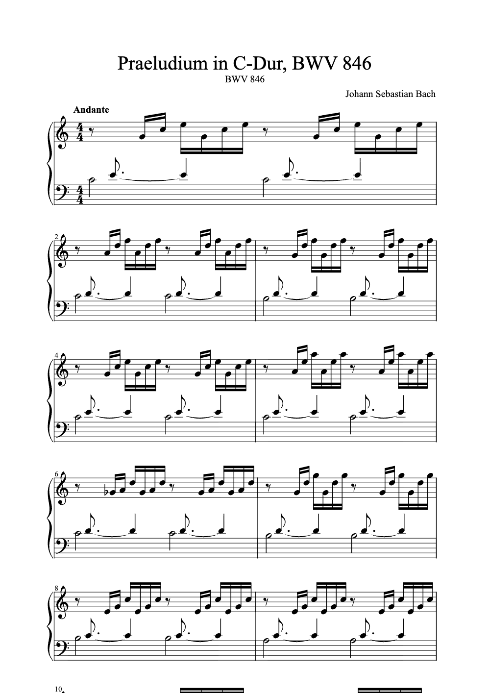 Sheet music preview for Praeludium in C-Dur, BWV 846