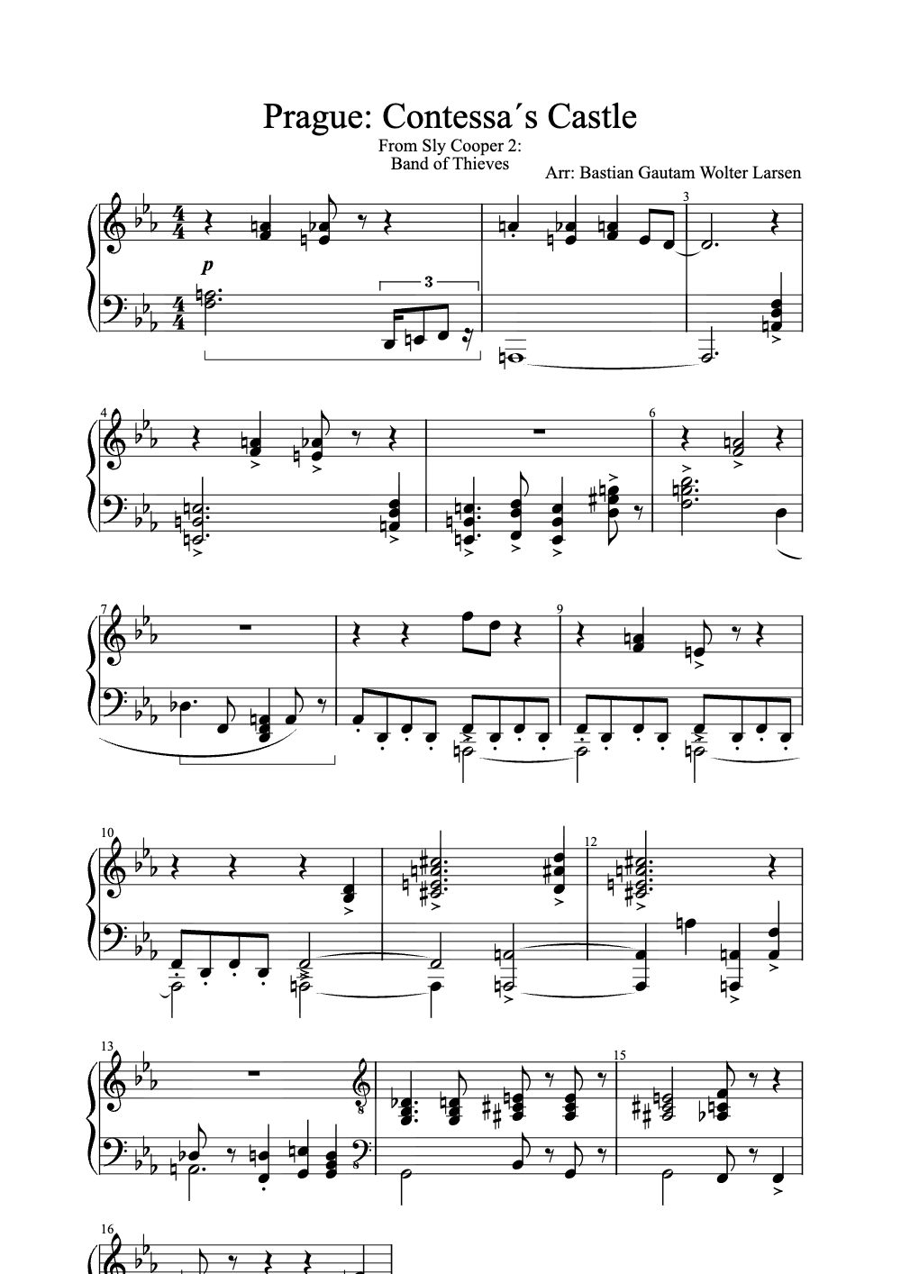 Sheet music preview for Prague: Contessa's Castle