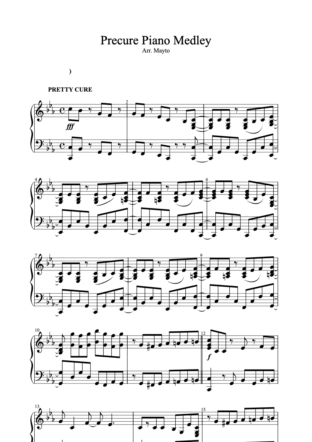 Sheet music preview for Precure Piano Medley