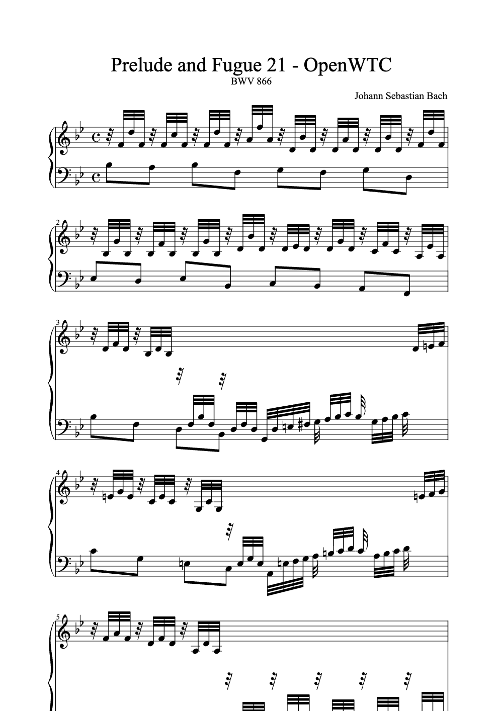 Sheet music preview for Prelude and Fugue No. 21