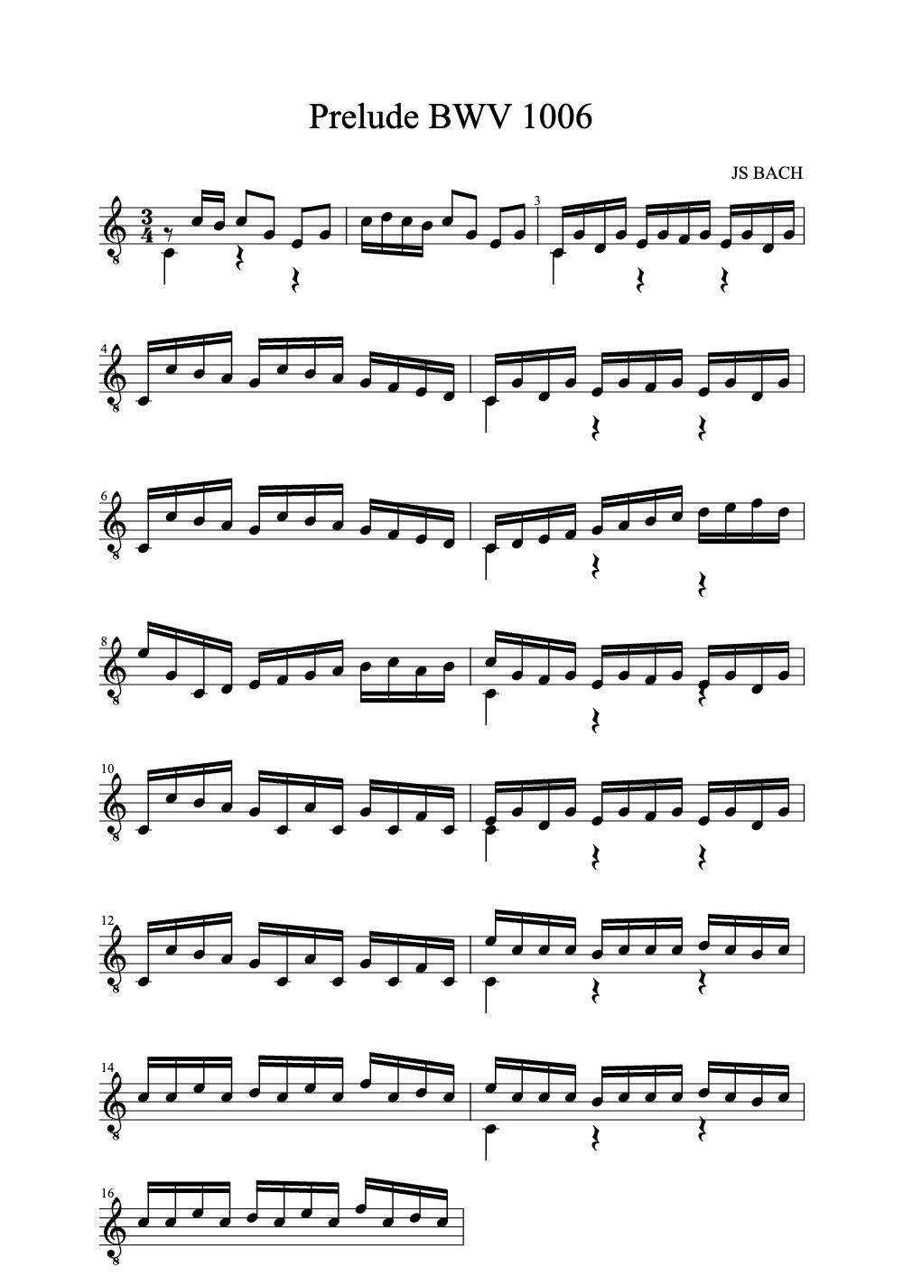 Sheet music preview for Prelude BWV 1006