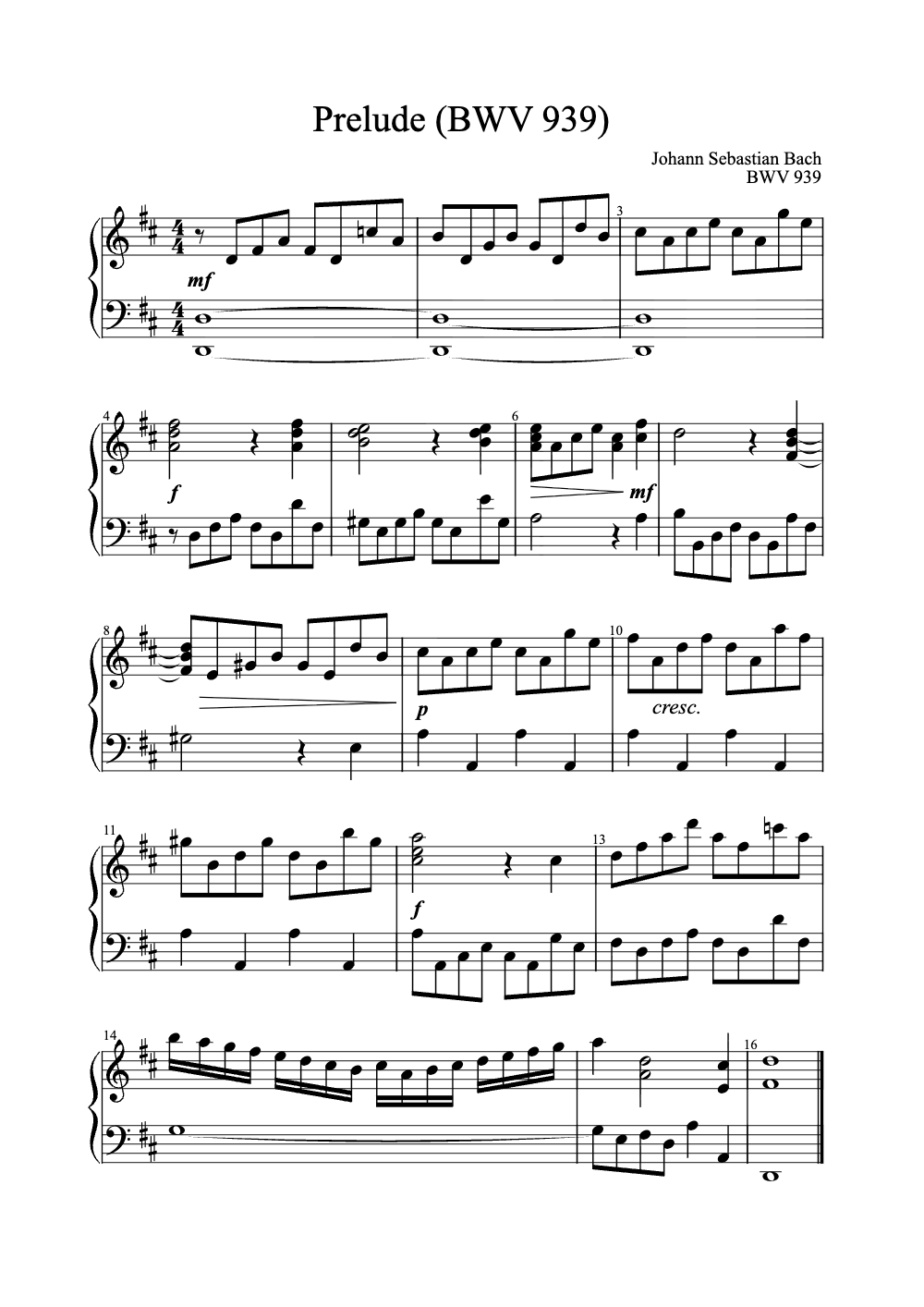 Sheet music preview for Prelude (Bwv 939)