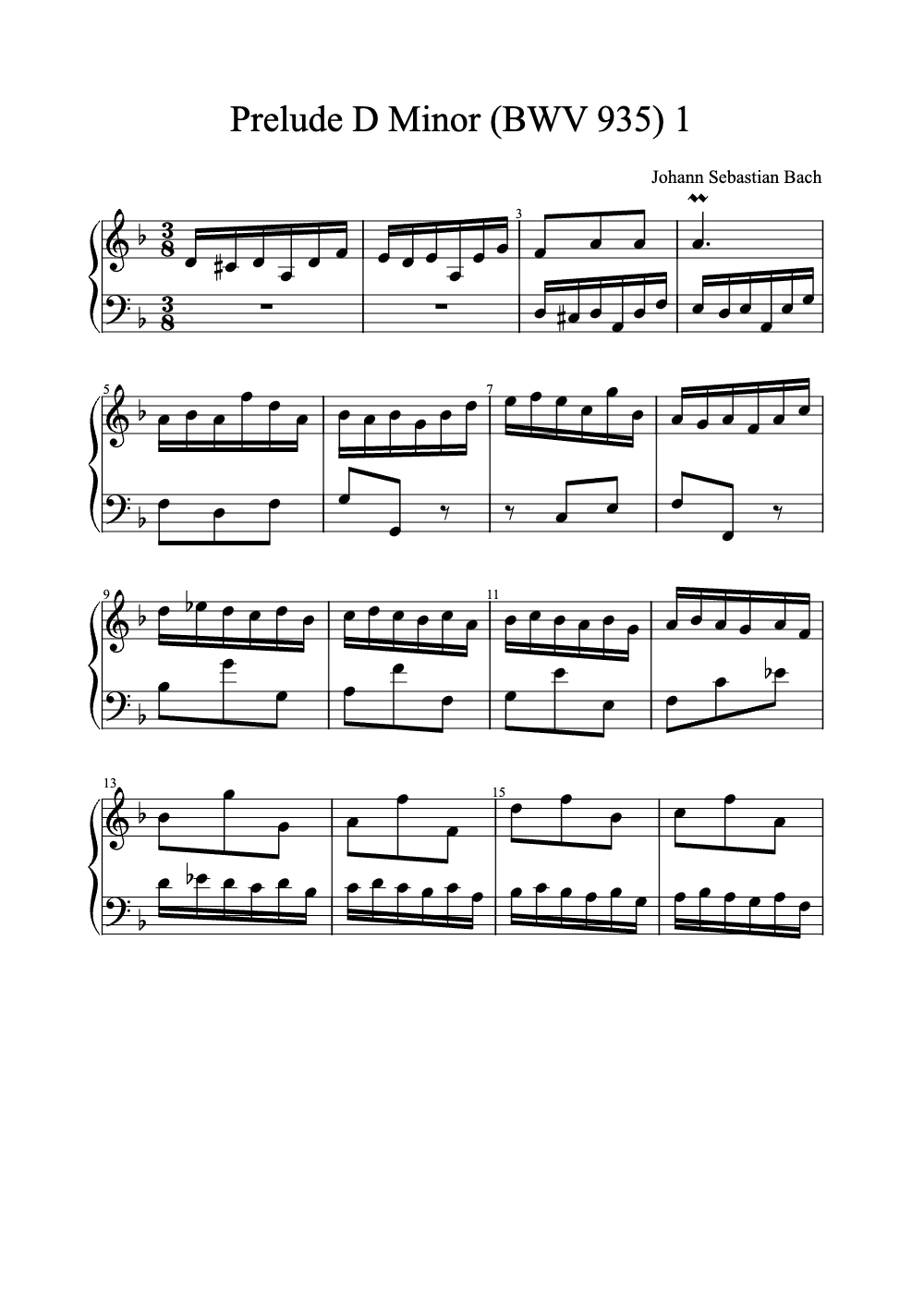 Sheet music preview for Prelude in D Minor