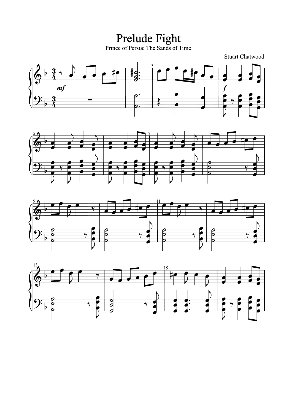 Sheet music preview for Prelude Fight