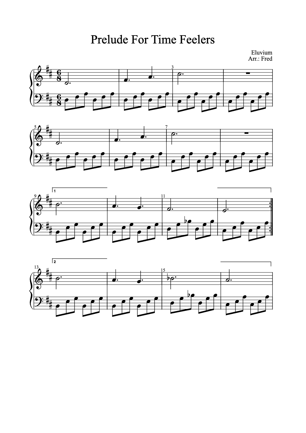 Sheet music preview for Prelude for Time Feelers