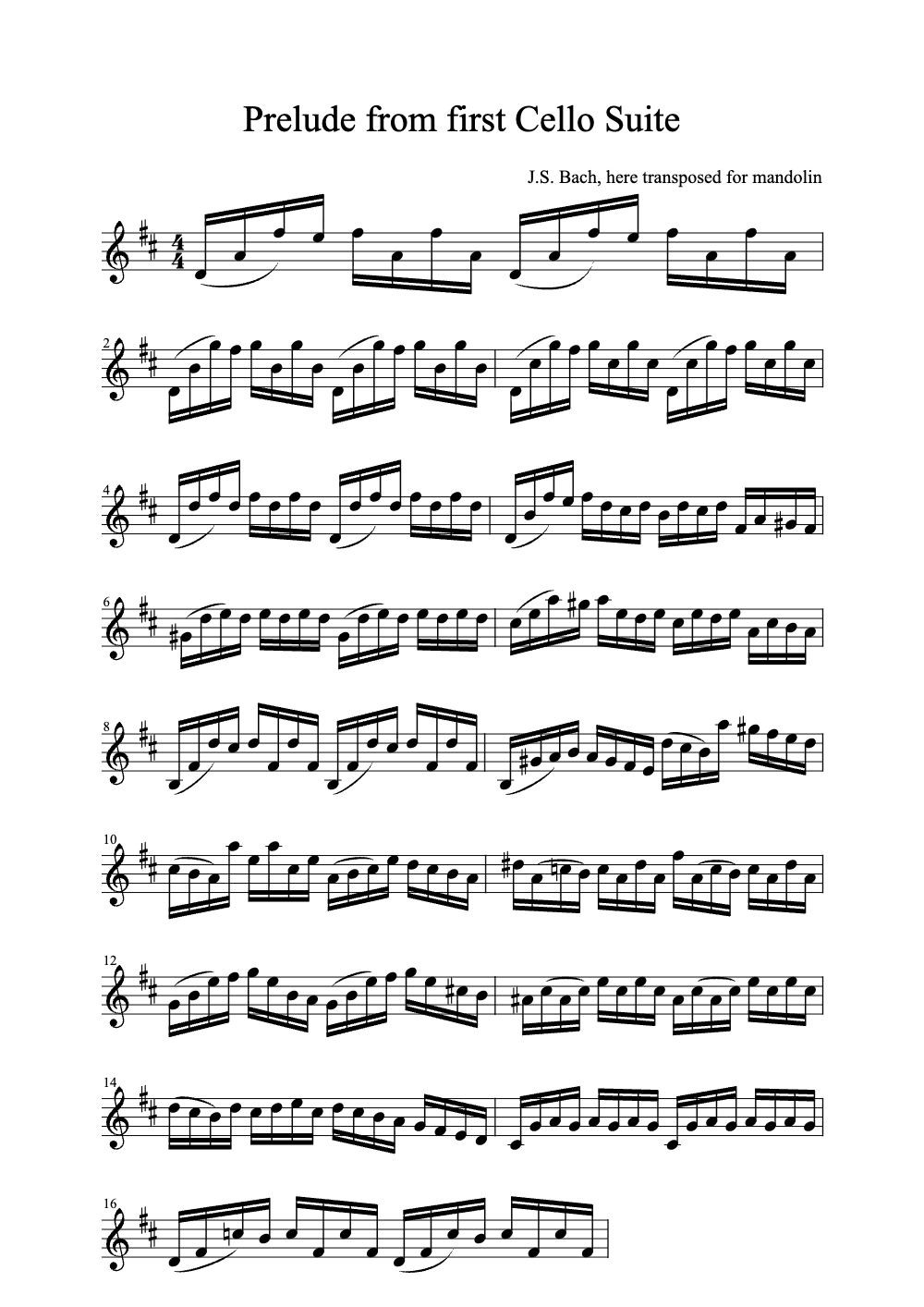 Sheet music preview for Prelude from First Cello Suite