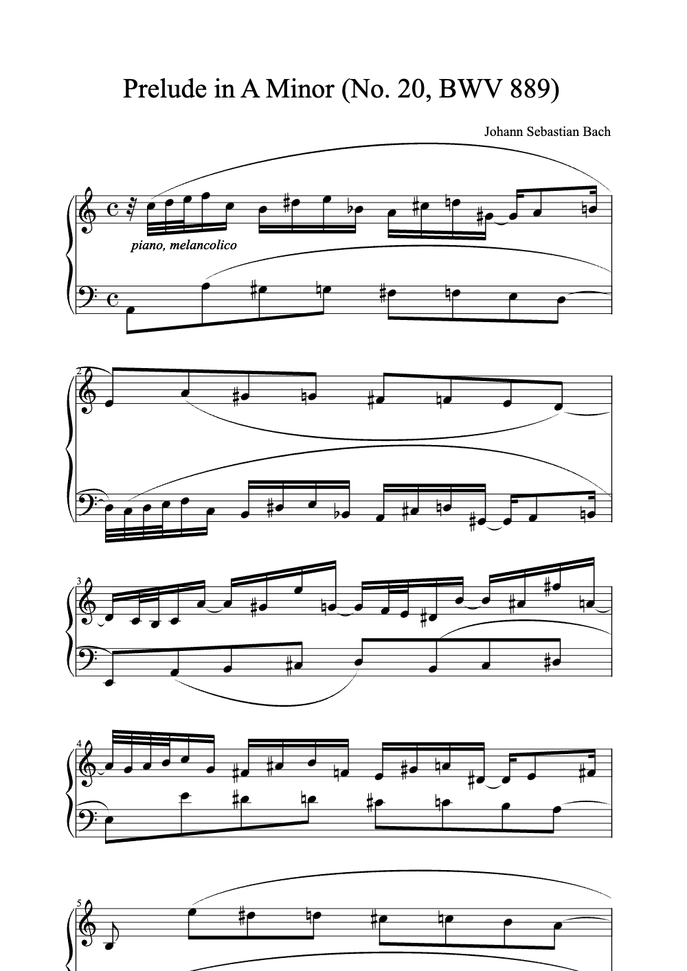 Sheet music preview for Prelude in A Minor (No. 20, BWV 889)