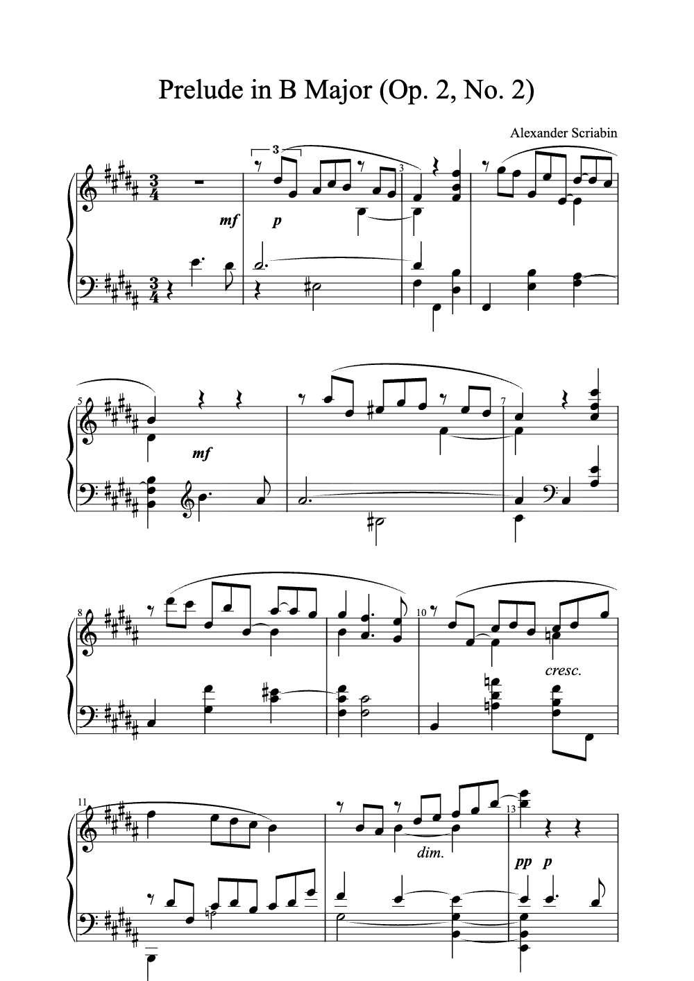 Sheet music preview for Prelude in B Major, Op. 2, No. 2