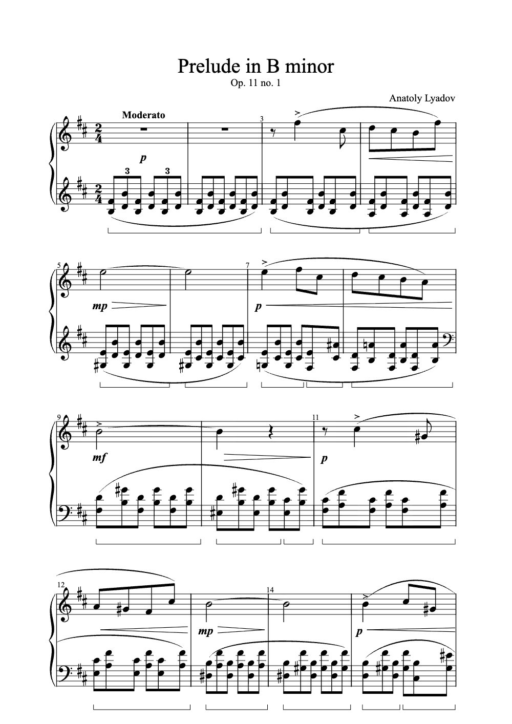 Sheet music preview for Prelude in B Minor