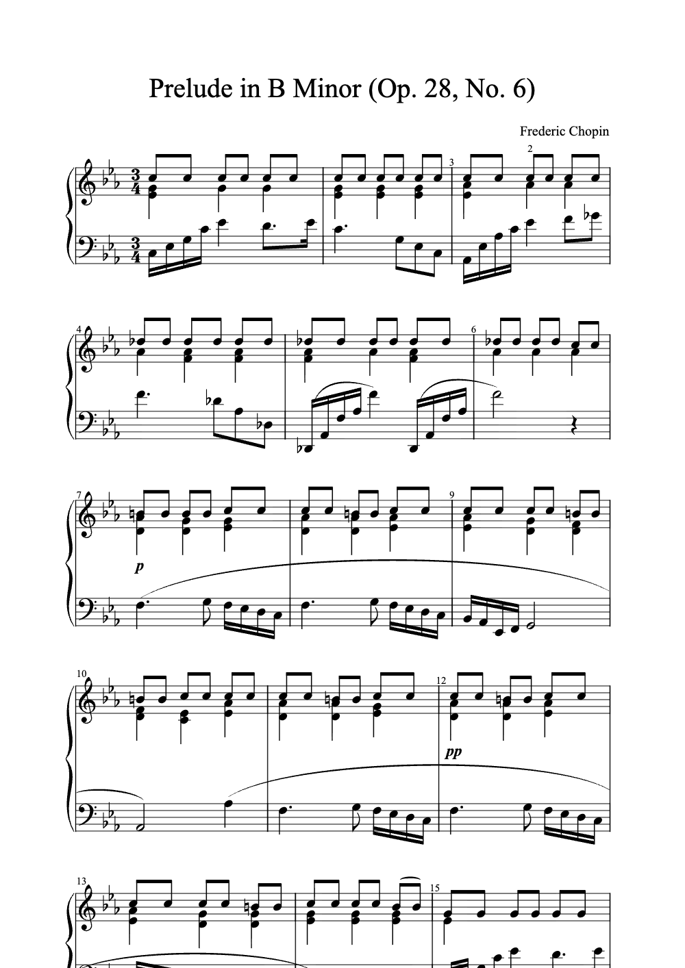 Sheet music preview for Prelude in B Minor (Op. 28, No. 6)
