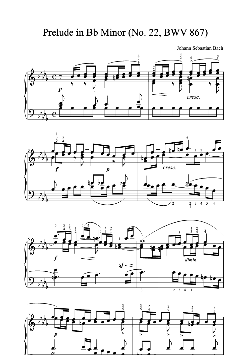 Sheet music preview for Prelude in B♭ Minor (No. 22, BWV 867)