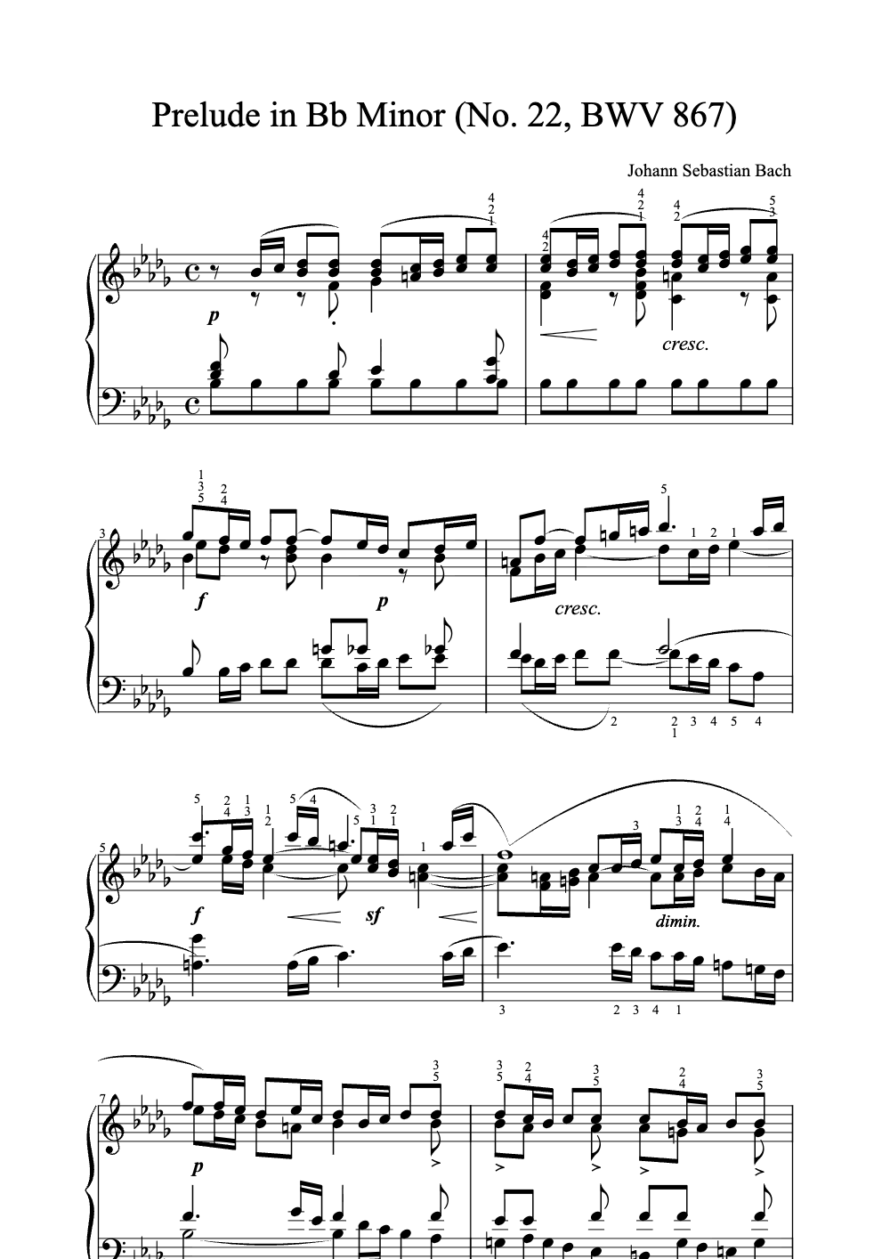 Sheet music preview for Prelude in Bb Minor (No. 22, BWV 867)