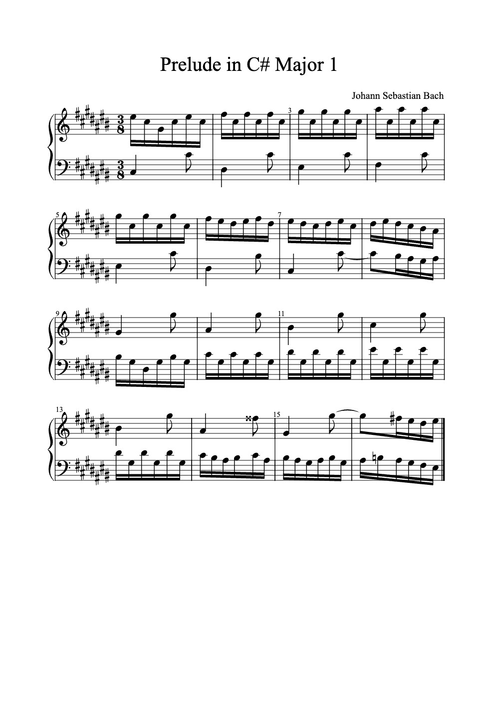 Sheet music preview for Prelude in C# Major