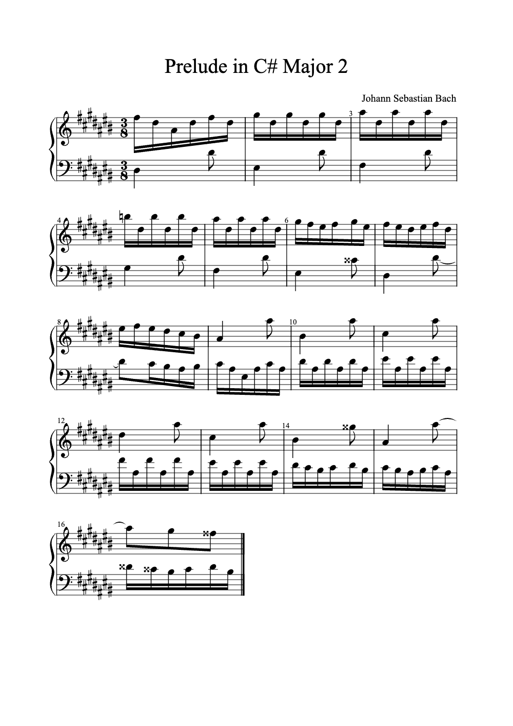 Sheet music preview for Prelude in C# Major