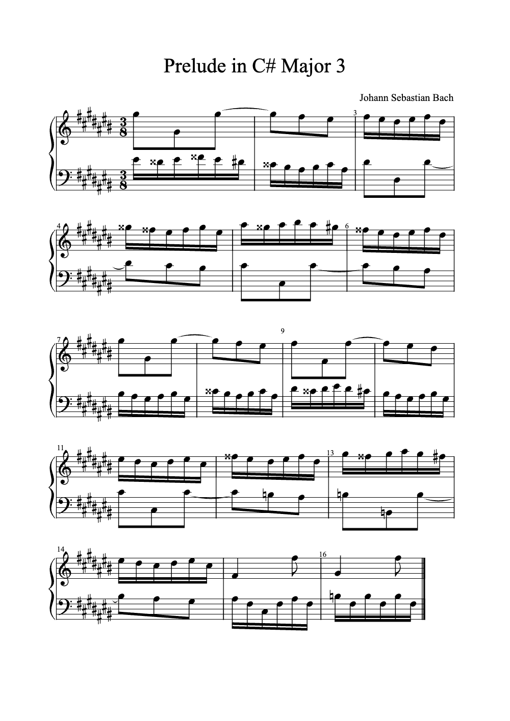 Sheet music preview for Prelude in C# Major