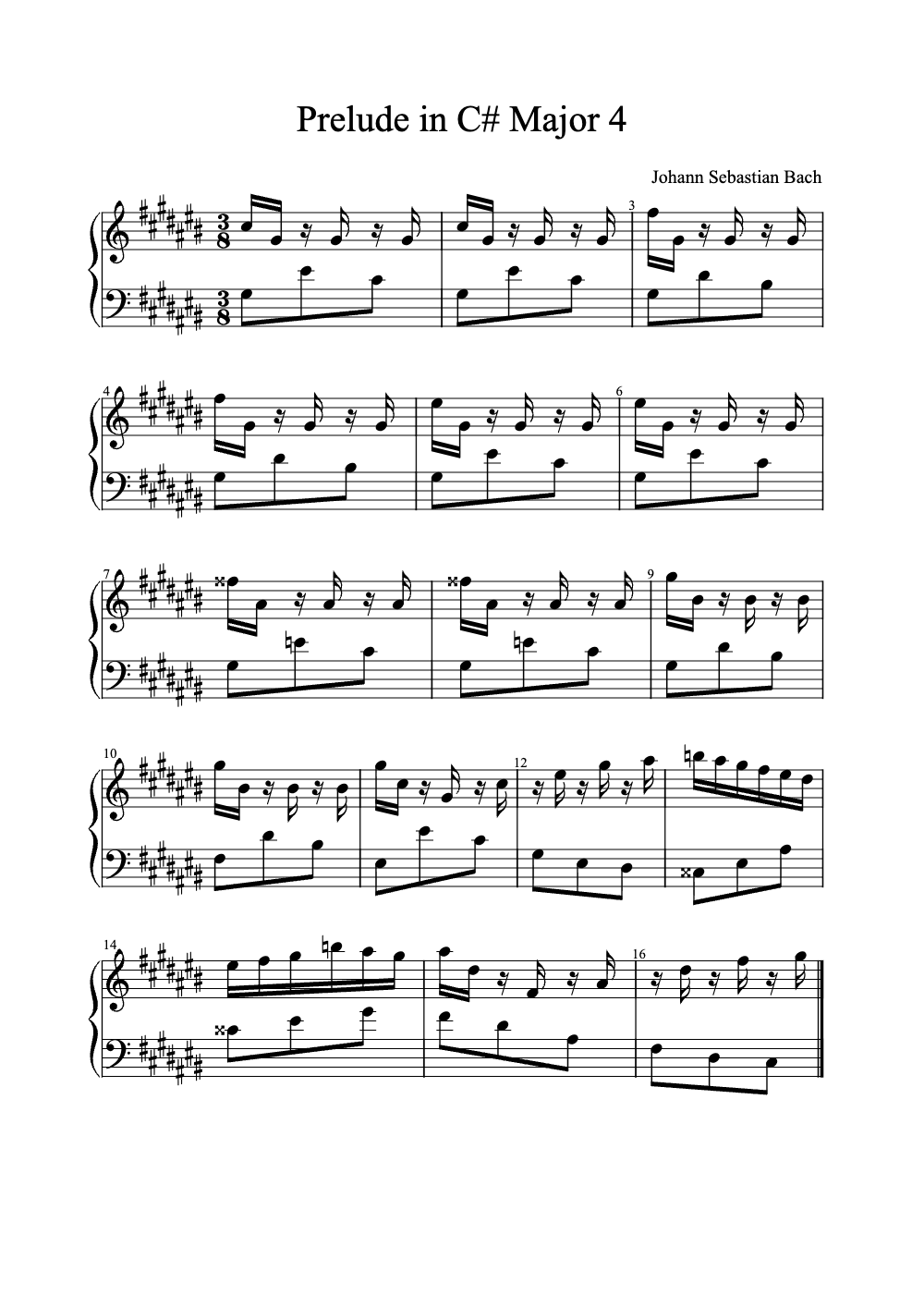 Sheet music preview for Prelude in C# Major
