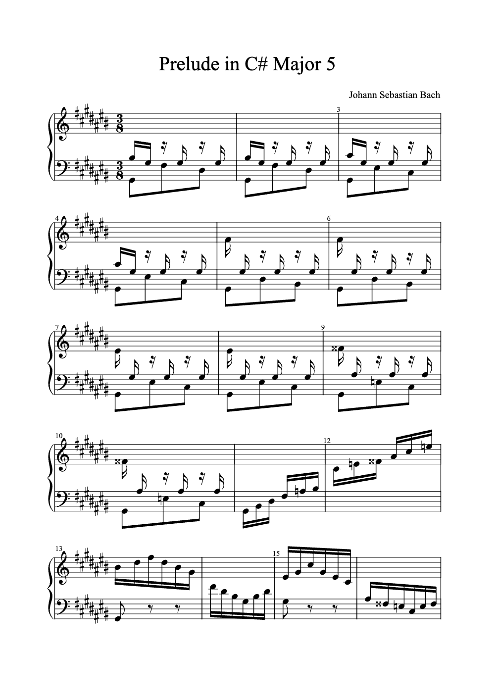 Sheet music preview for Prelude in C# Major