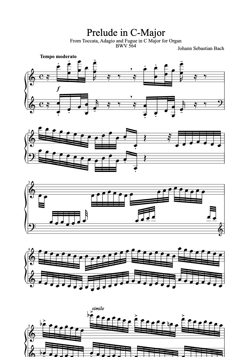 Sheet music preview for Prelude in C Major