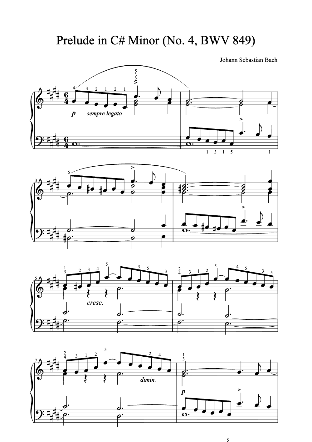 Sheet music preview for Prelude in C# Minor (No. 4, BWV 849)