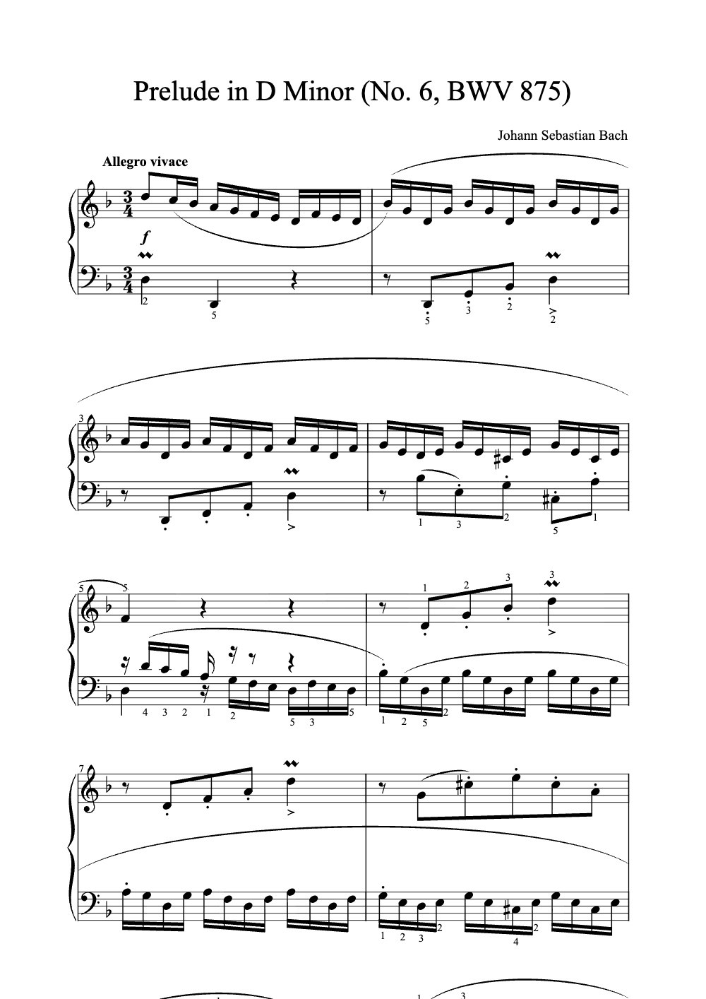 Sheet music preview for Prelude in D Minor (No. 6, BWV 875)