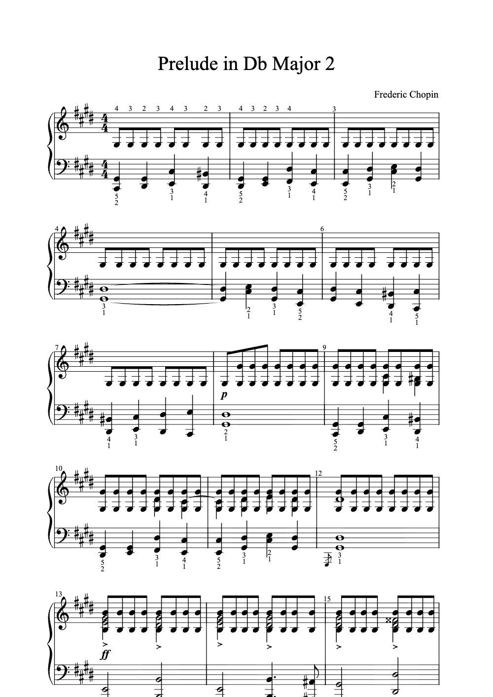 Sheet music preview for Prelude in Db Major No. 2