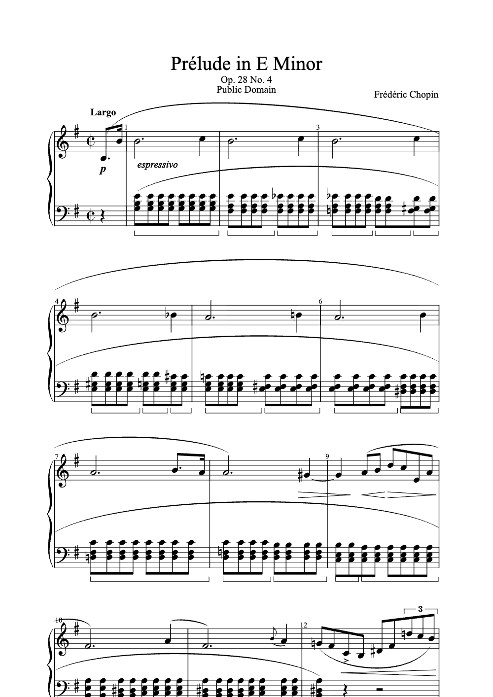 Sheet music preview for Prélude in E Minor