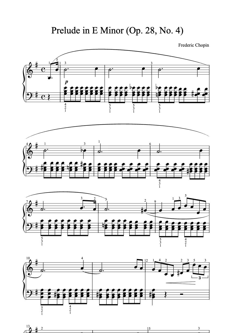 Sheet music preview for Prelude in E Minor (Op. 28, No. 4)