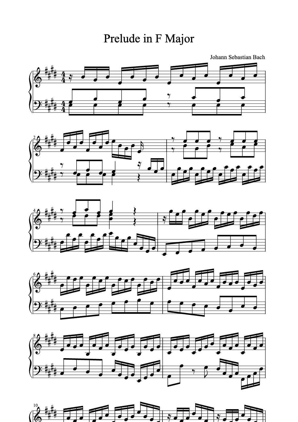 Sheet music preview for Prelude in F Major