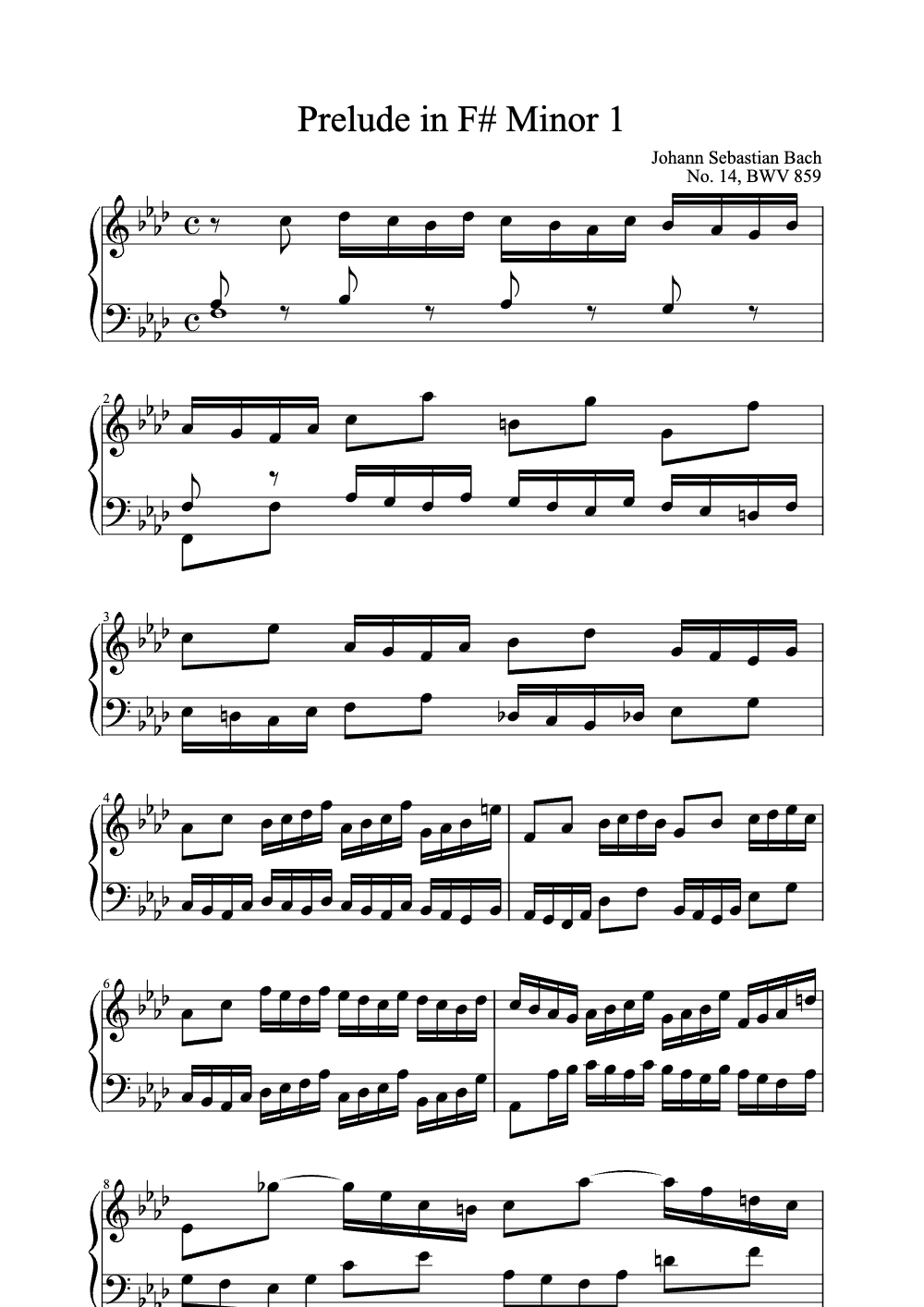 Sheet music preview for Prelude in F# Minor
