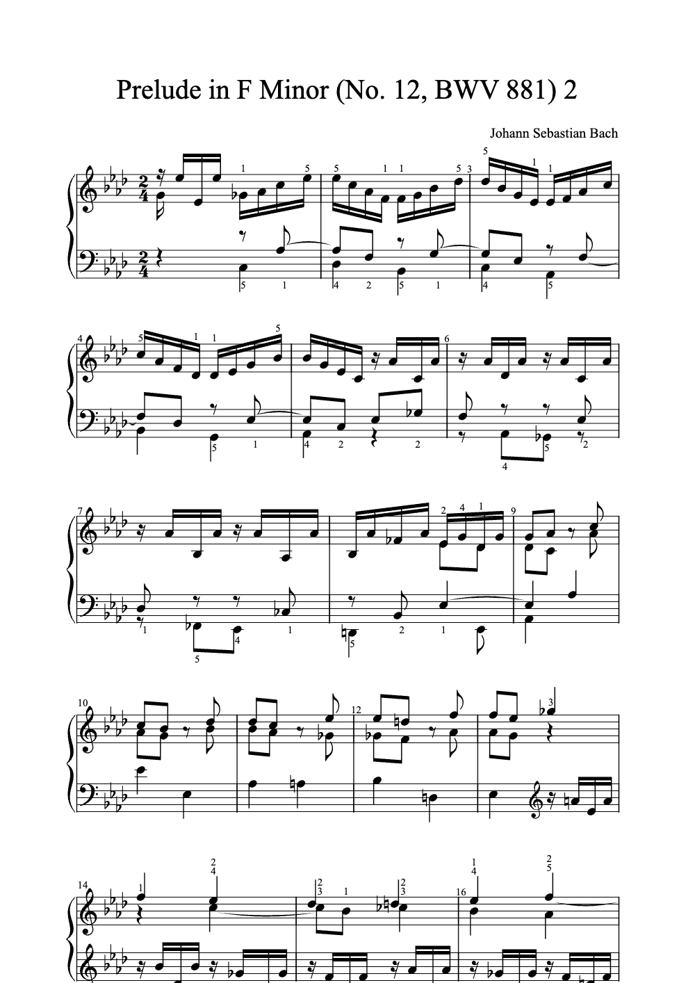 Sheet music preview for Prelude in F Minor (No. 12, BWV 881)