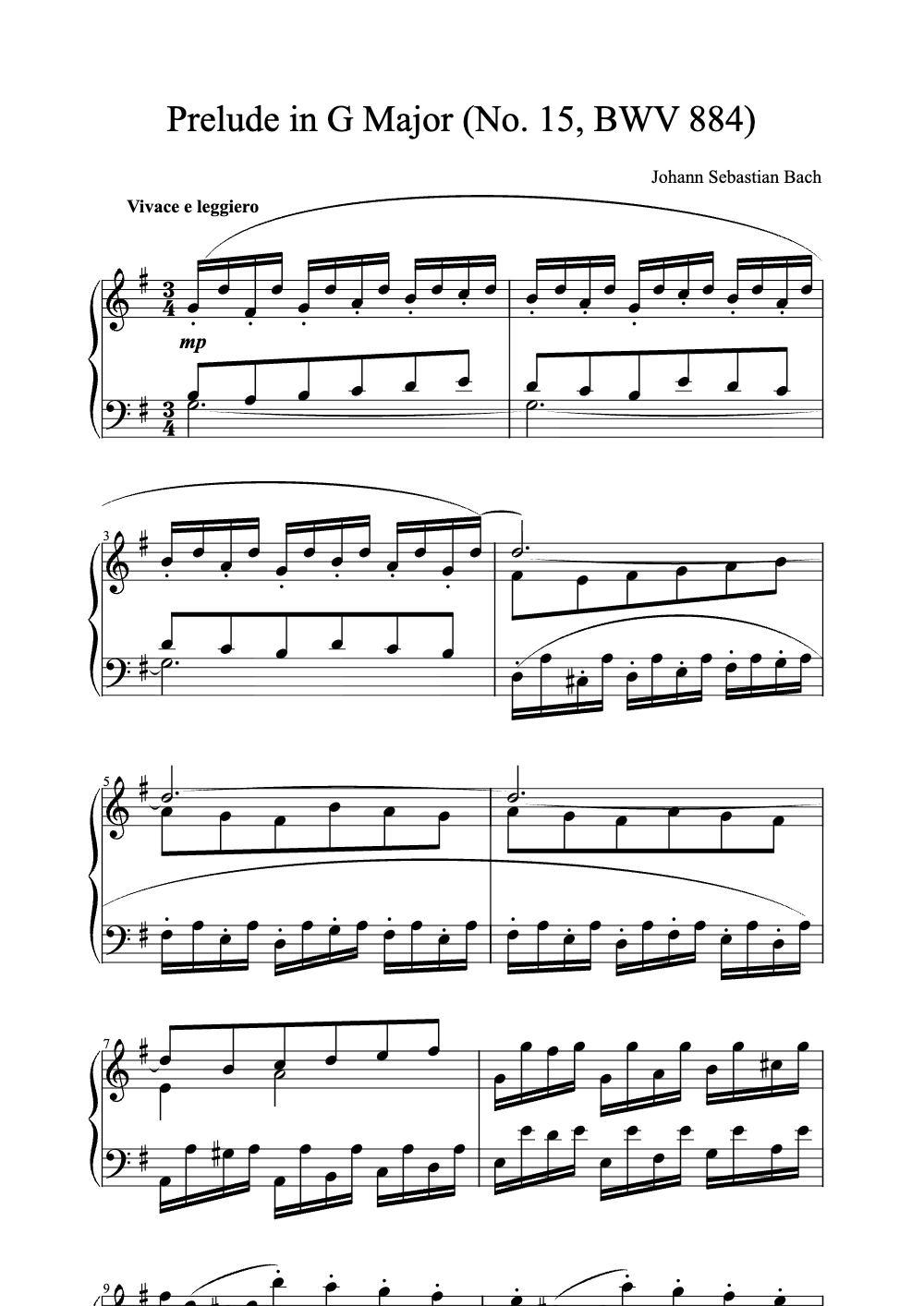 Sheet music preview for Prelude in G Major (No. 15, BWV 884)