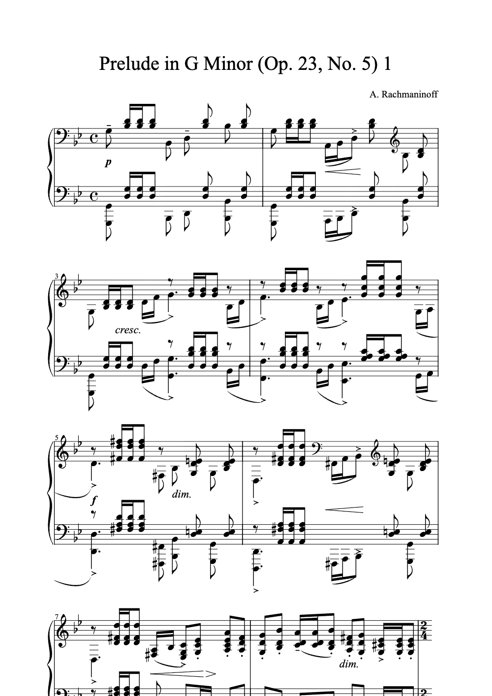 Sheet music preview for Prelude in G Minor (Op. 23, No. 5)