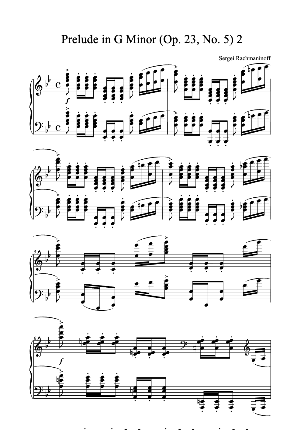 Sheet music preview for Prelude in G Minor (Op. 23, No. 5)