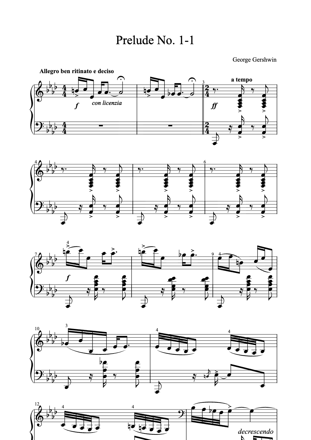 Sheet music preview for Prelude No. 1