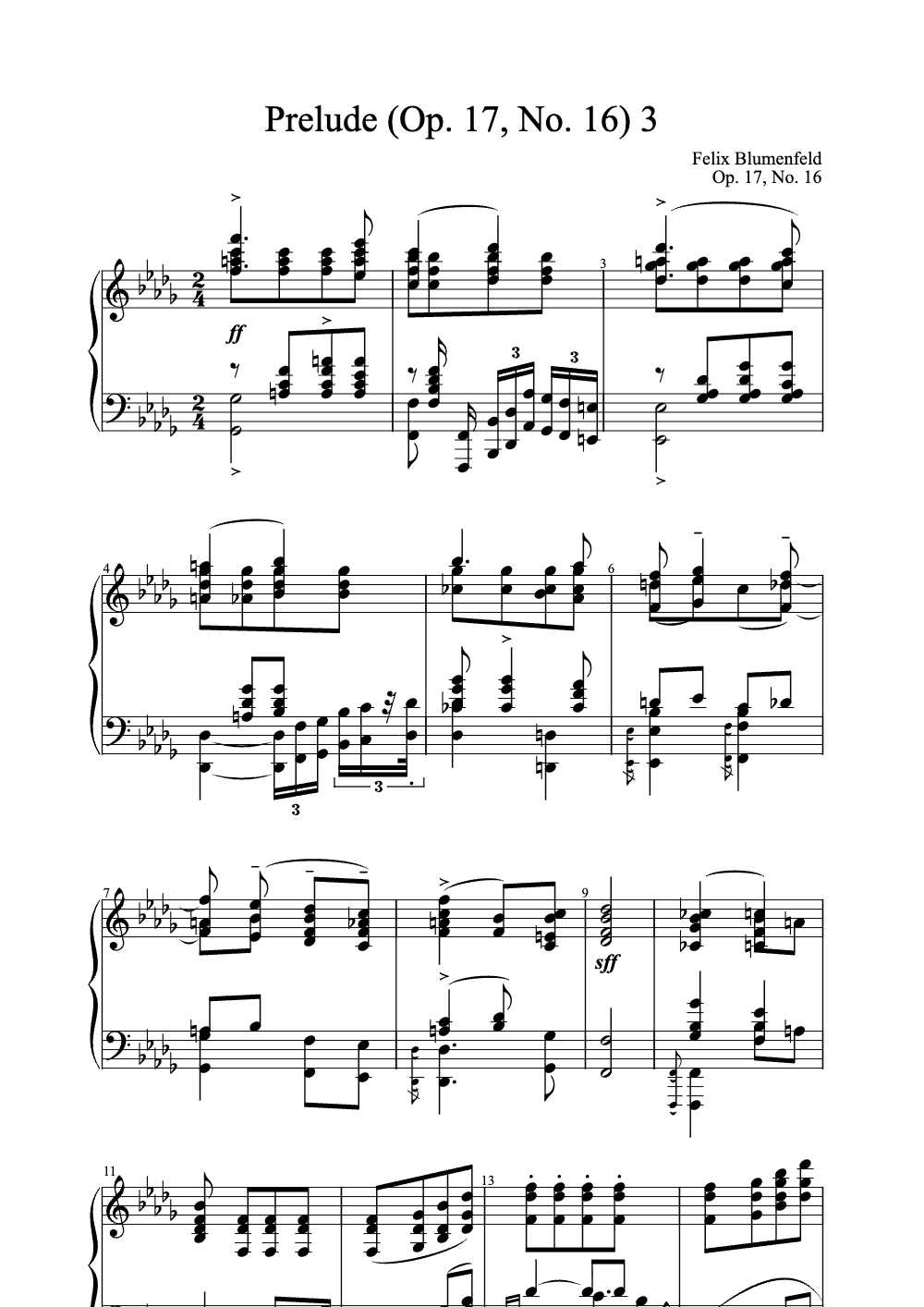 Sheet music preview for Prelude (Op. 17, No. 16)