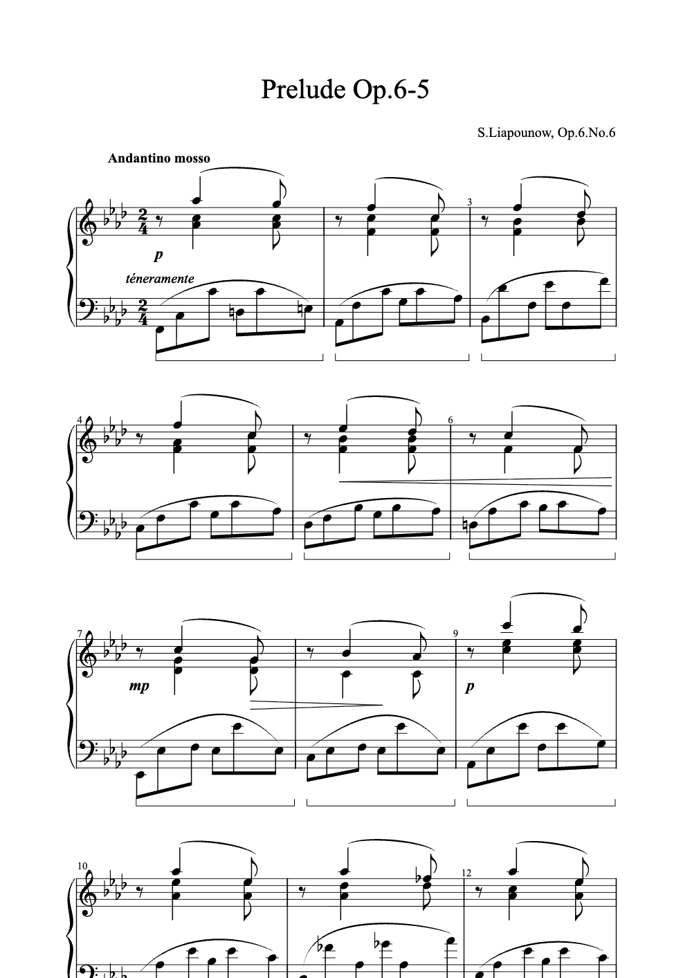 Sheet music preview for Prelude Op. 6 No. 5