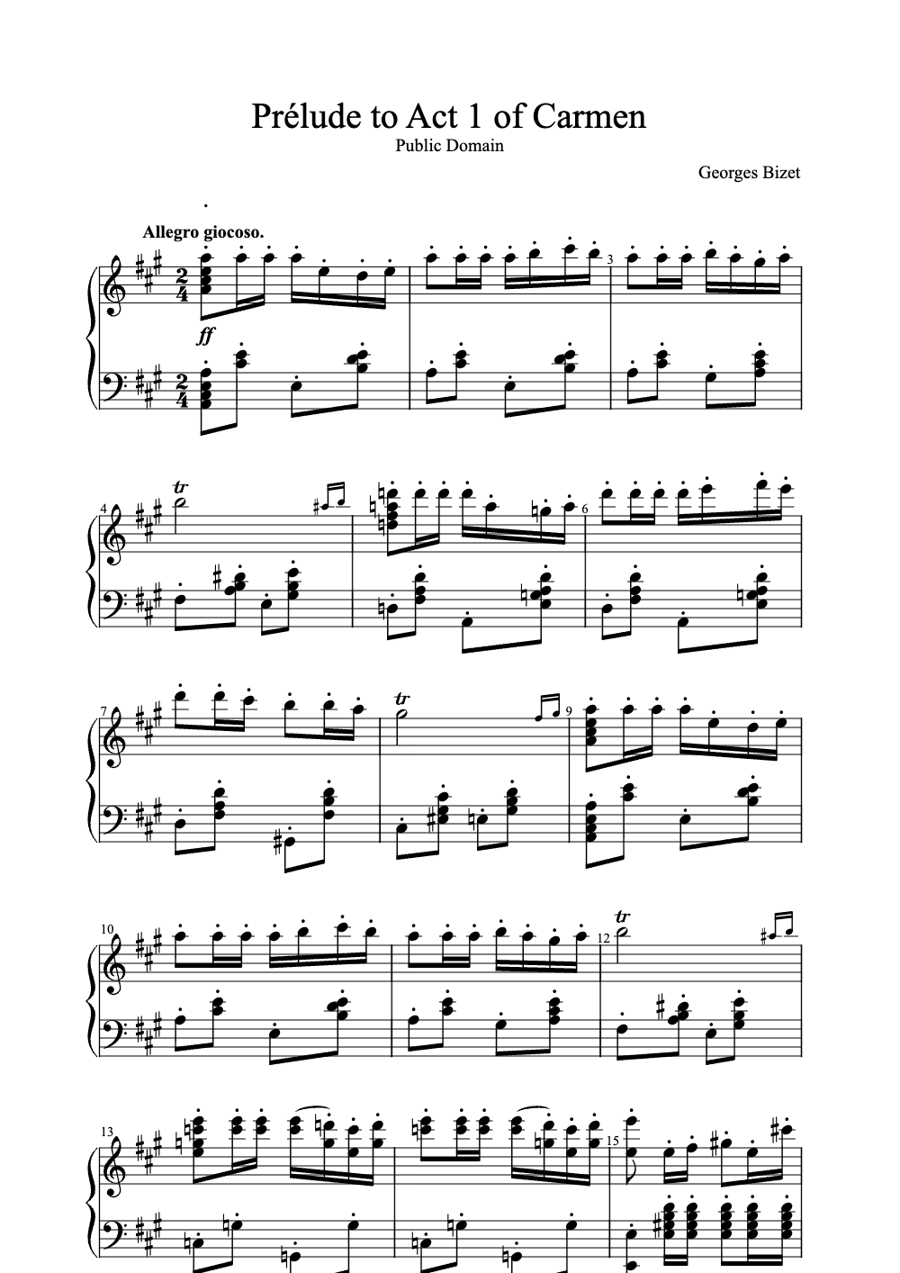 Sheet music preview for Prélude to Act 1 of Carmen