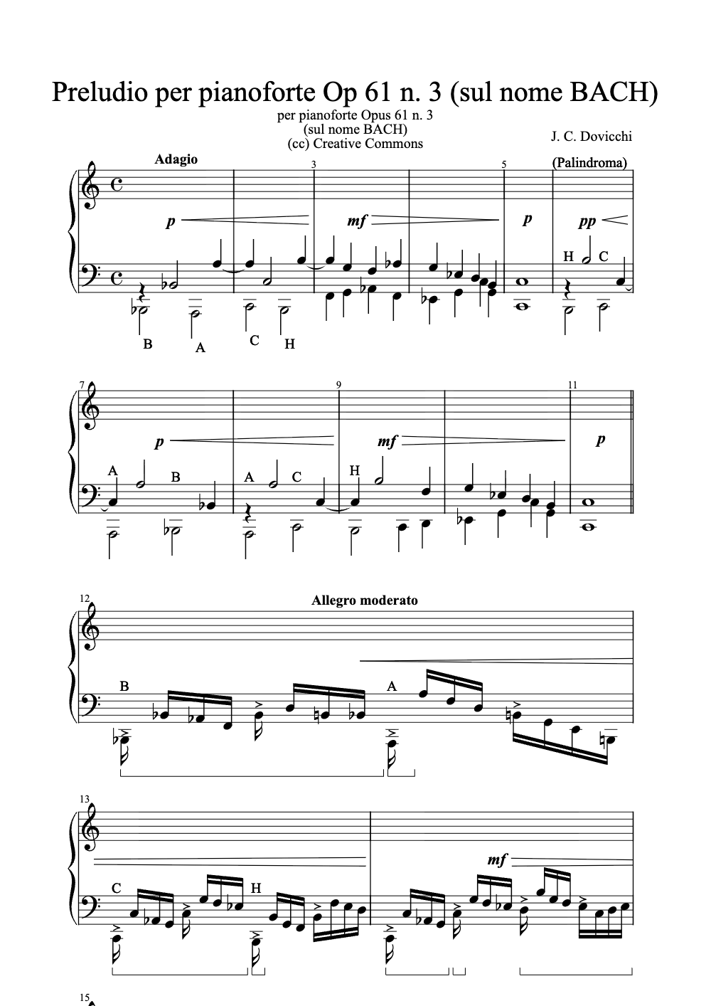 Sheet music preview for Preludio Per Pianoforte Op. 61 No. 3 (Sul Nome Bach)