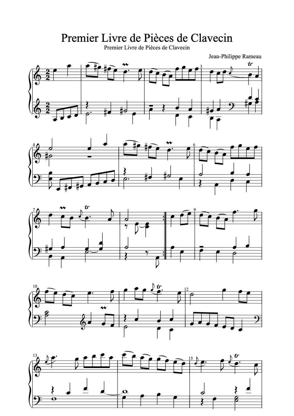 Sheet music preview for Premier Livre de Pièces de Clavecin