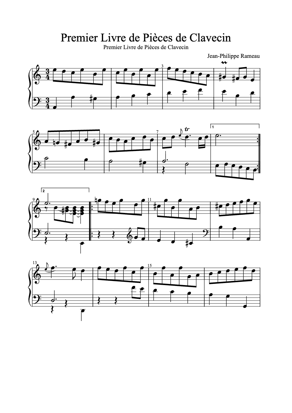 Sheet music preview for Premier Livre de Pièces de Clavecin